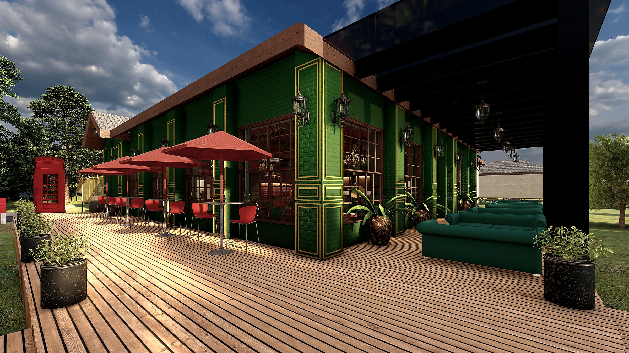 Terrace seating in daylight