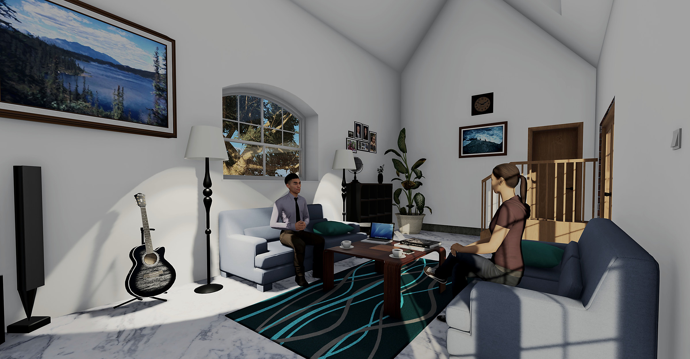 Living space beneath the opened roof structure