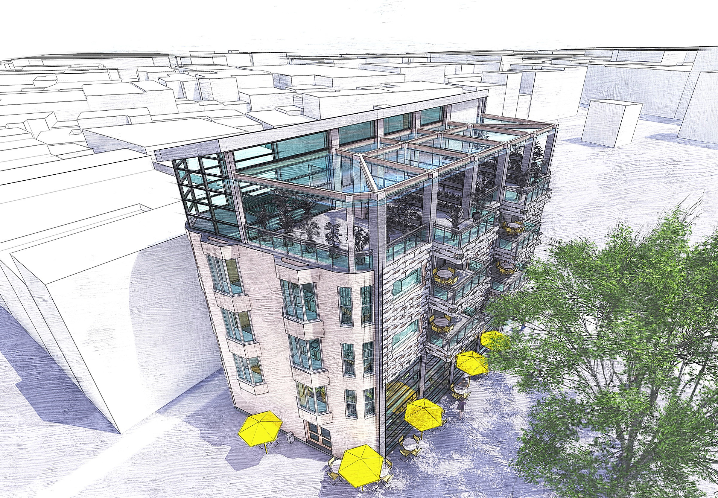 Roof terrace and glazed garden level